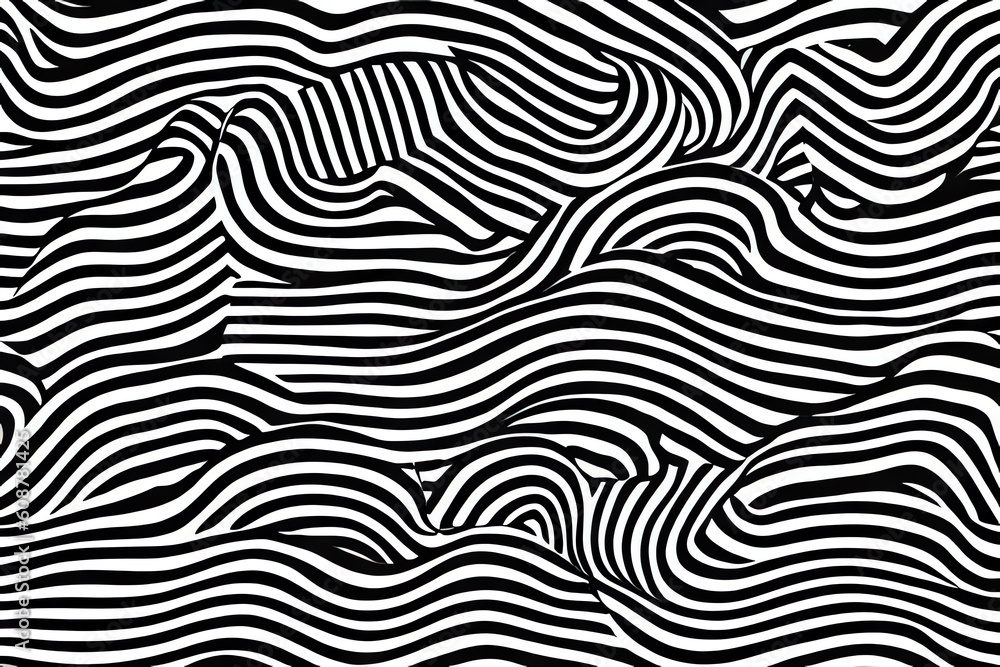 Abstract black and white curved wave stripes from Generative AI