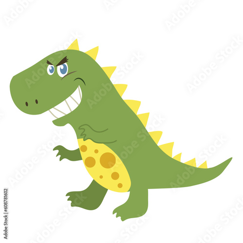 Clipart cute Tyrannosaurus or T-rex dino on a white background. Funny cartoon dinosaur isolated on white background for packing paper  fabric  postcard  clothing  printable game card. Vector file.