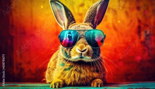 Happy Easter bunny and easter eggs, Generative Ai