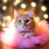 Cat wearing a pink tutu, bokeh