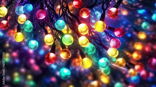 Party Colorful Bokeh And Retro String Lights In Festive Background. Generative ai