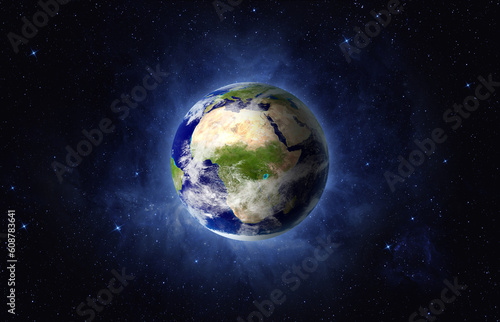 Fototapeta Naklejka Na Ścianę i Meble -  Planet Earth, view on Europe, Africa, Asia from space. View of the Earth, nebula, stars and galaxy. Elements of this image furnished by NASA.