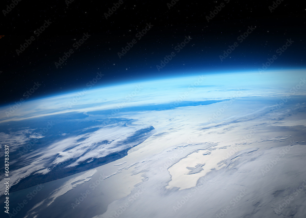 Earth planet in outer space. Beautiful blue planet Earth observation from the outer space. The elements of this image furnished by NASA.