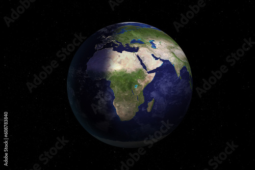 Nightly Earth. Europe, Africa and Asia at night. View of the beautiful planet Earth and stars. Elements furnished by NASA.