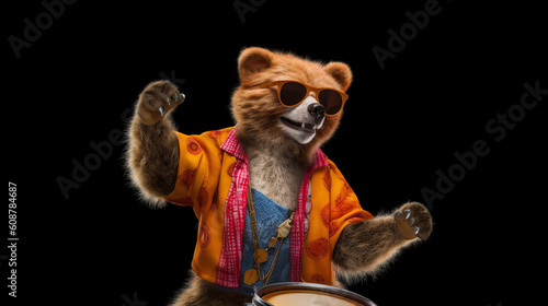 happy bear playing bongo drums Generative AI