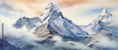 Watercolor illustration of Himalaya