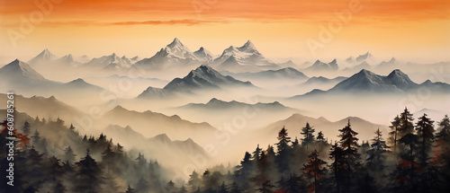 Watercolor illustration of Himalaya