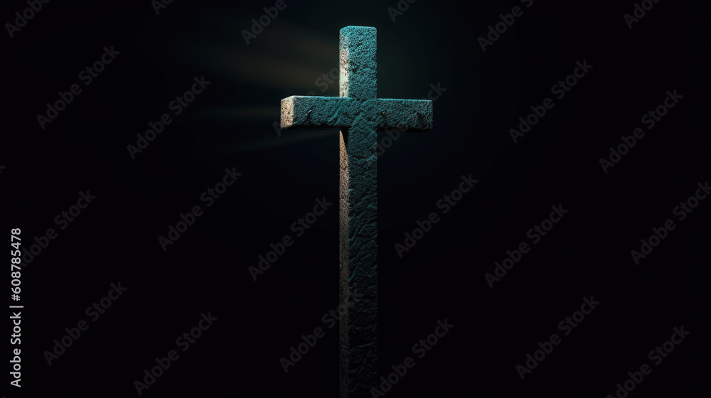 A cross lit in the dark