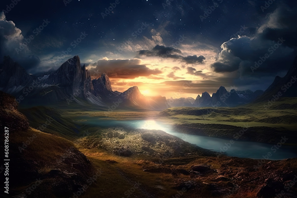 Naklejka premium light_of_the_milky_with_valleys