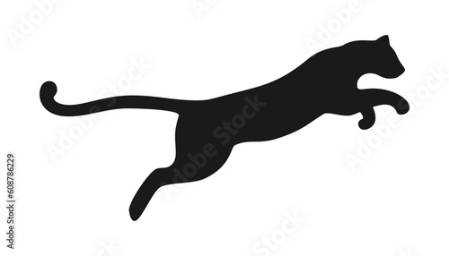Black silhouette of a jumping leopard on a white background. Vector illustration