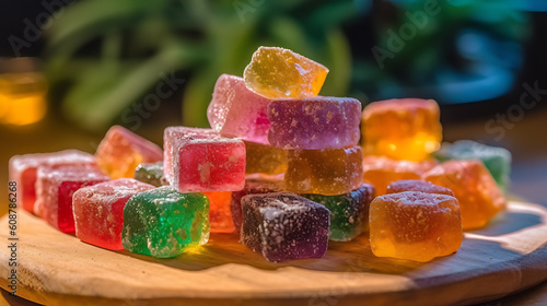 Cannabis CBD-infused rainbow gummy candy edibles generative ai
