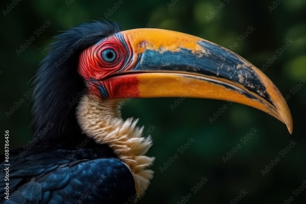 Knobbed Hornbill (Rhyticeros cassidix) from Sulawesi, Indonesia. Generative AI. Knobbed Hornbill (Rhyticeros cassidix) from Sulawesi, Indonesia. Generative AI.