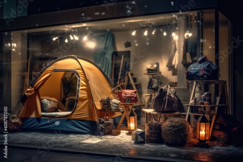 Camping store displaying tents and products to camp outdoors photo