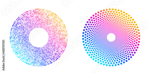 Design elements symbol Editable color halftone frame dot circle pattern swirl on white background. Vector illustration eps 10 frame with black random dots. Round border Icon using halftone circle dots