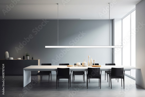 A Hanging linear light upon modern dining table