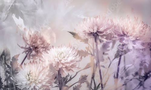  a bunch of flowers that are in the air with a blurry background.  generative ai