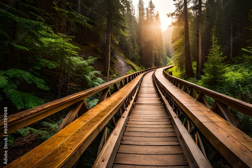 wooden bridge in the forest wooden bridge in the forest