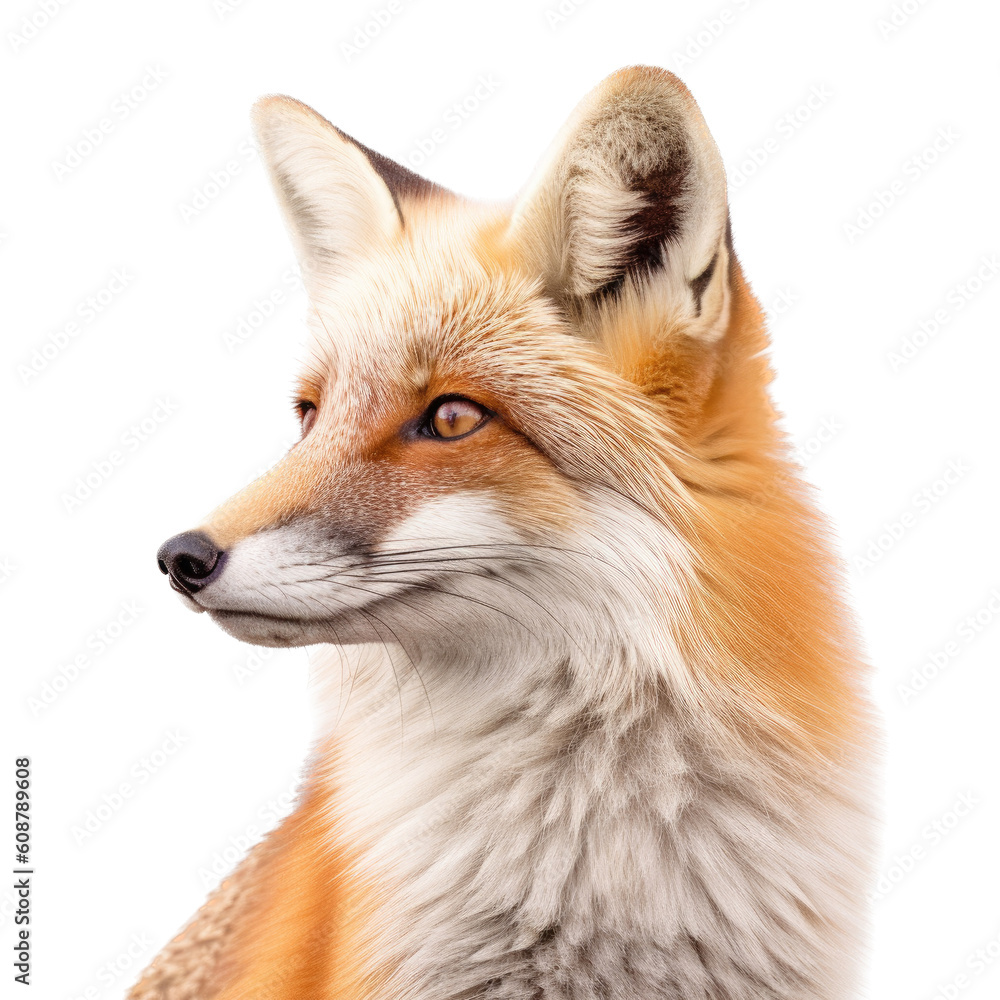 Fototapeta premium a Red Fox portrait in a Wildlife-themed, photorealistic illustration in a PNG format, cutout, and isolated. Generative AI