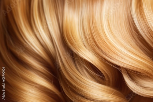 Hair texture background closeup. Blond color natural curls, fashion hairstyle. Generative AI 