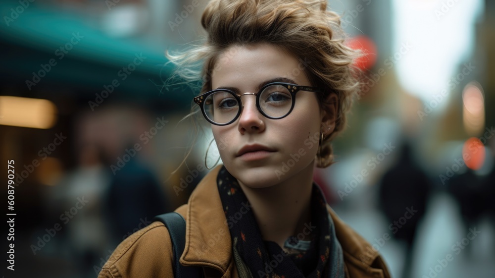 Portrait of non-binary person with short hair wearing glasses Portrait of non-binary person with short hair wearing glasses