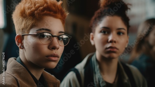 Two non-binary students at school photo