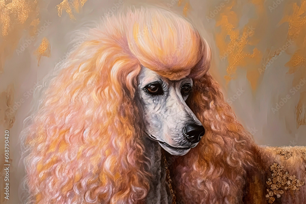 Generative Ai illustration of poodle dog in textured oil illustration style Generative Ai illustration of poodle dog in textured oil illustration style