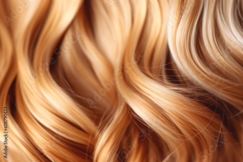 Hair texture background closeup. Blond brown color natural curls, fashion hairstyle. Generative AI 