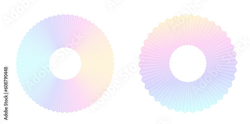 Soft rainbow color. Linear dotted background. Design elements. Curve lines. Guilloche. The protective layer for banknotes, diplomas and certificates template. Vector illustration EPS 10