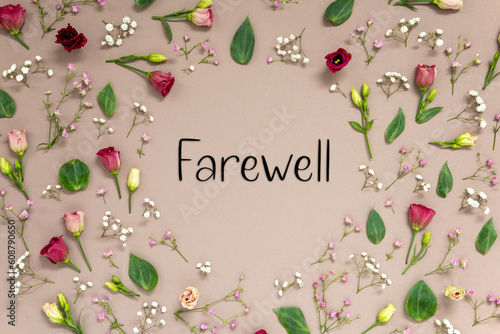 Colorful Spring Flower Arrangement With Roses, English Text Farewell photo