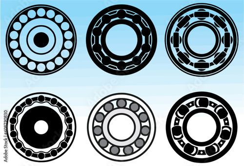 Set of different Ball bearings, rolling bearing, industry icon, mechanical part of machines. Editable vector design. Easy to edit and reuse. eps 10. photo