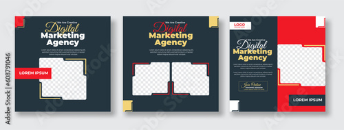 Corporate digital marketing social media post design template with creative organic shapes vector