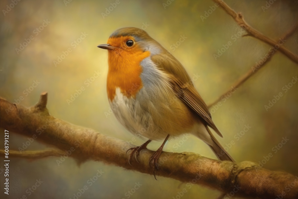 Portrait of European Robin (Erithacus rubecula) perching. Generative AI