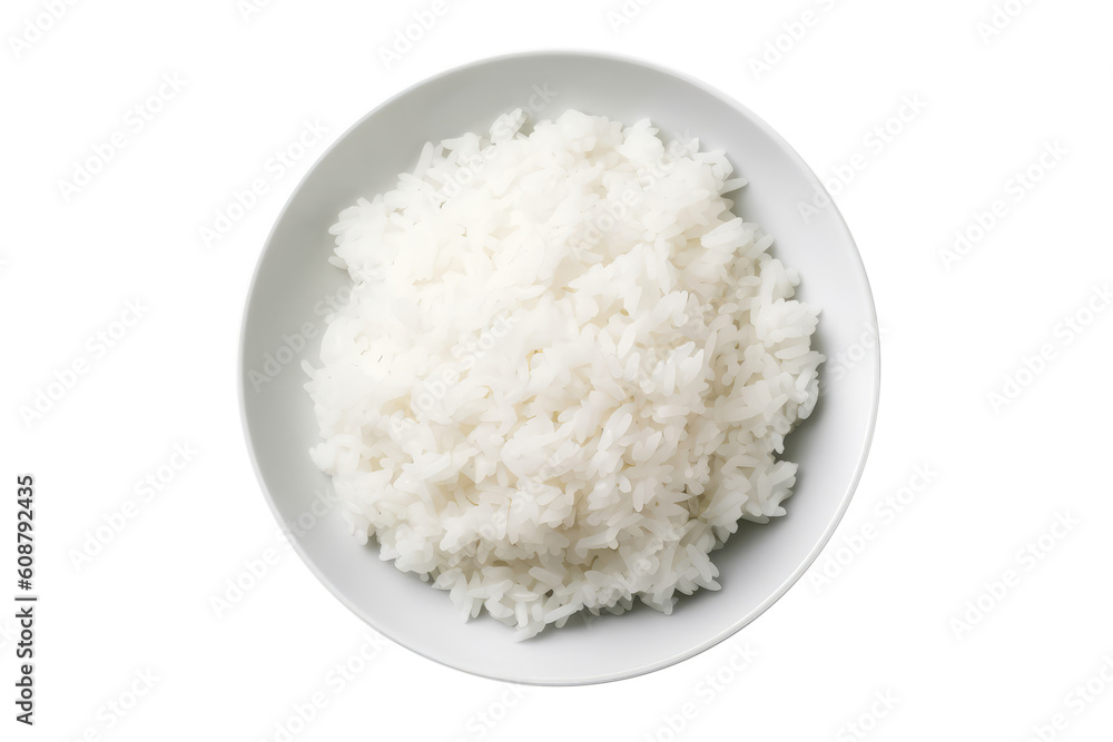 Steamed White Rice On White Plate, Isolated On Transparent Background, Png. Generative AI Steamed White Rice On White Plate, Isolated On Transparent Background, Png. Generative AI