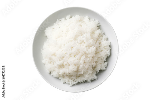 Steamed White Rice On White Plate, Isolated On Transparent Background, Png. Generative AI