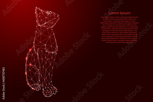 Panther black sitting, cat jaguar from futuristic polygonal red lines and glowing stars