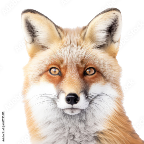 a Beautiful Red Fox Portrait, sly and crafty, fluffy, Wildlife-themed, photorealistic illustrations in a PNG, cutout, and isolated. Generative AI © Purple Penguin GFX