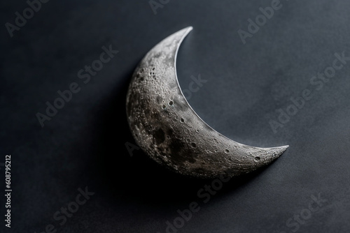 one crescent moon on gray background Generative AI
