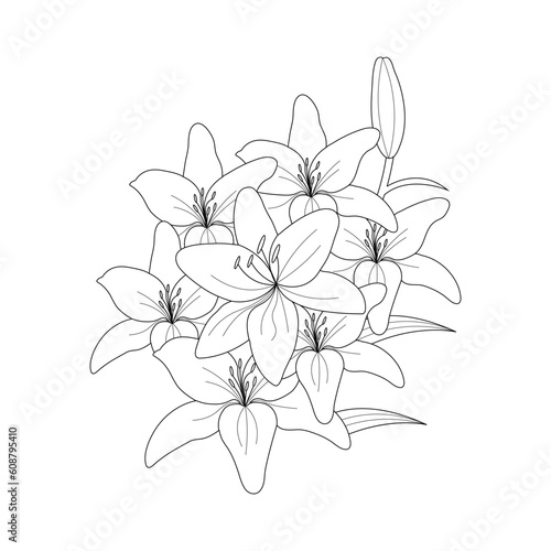 Lily Flower On a White Background isolated Vector illustration in Line Art