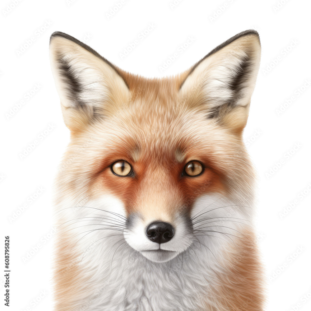 a Beautiful Red Fox Portrait, sly and crafty, fluffy, Wildlife-themed, photorealistic illustrations in a PNG, cutout, and isolated. Generative AI a Beautiful Red Fox Portrait, sly and crafty, fluffy, Wildlife-themed, photorealistic illustrations in a PNG, cutout, and isolated. Generative AI