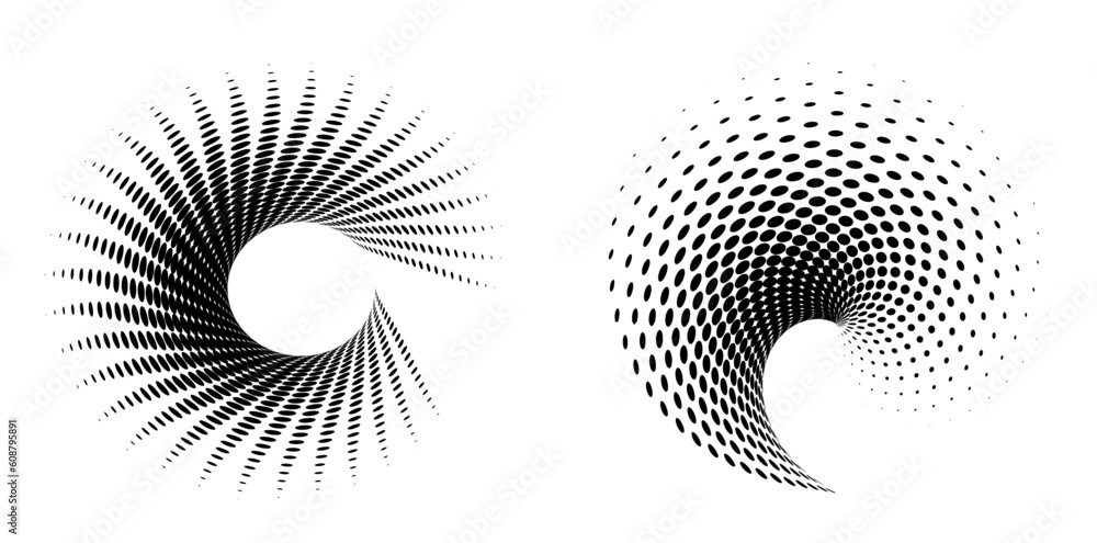 Abstract spiral black dots white design element on white background of ...