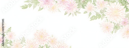 Watercolor drawing with chrysanthemums and leaves. Mother's Day card. Floral pattern for wallpaper or fabric. Templates for design, botanical illustration in watercolor style. Generative AI