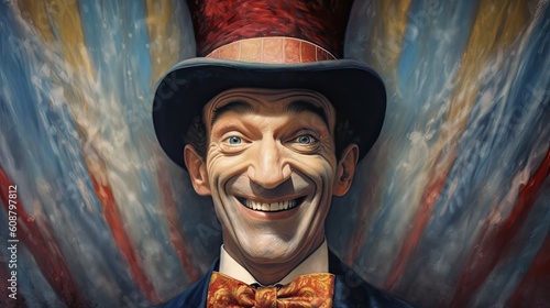 Portrait of a lying man with a fake smile, mistrust. Ai Generative.