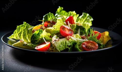 Fresh salad with chicken breast, arugula avocado, and tomato