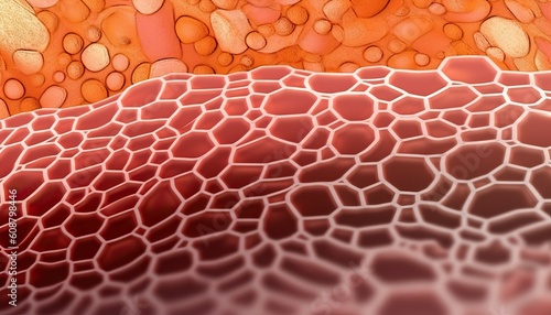 Saggy skin layer and skin cells, 3D rendering, beauty, and medicine