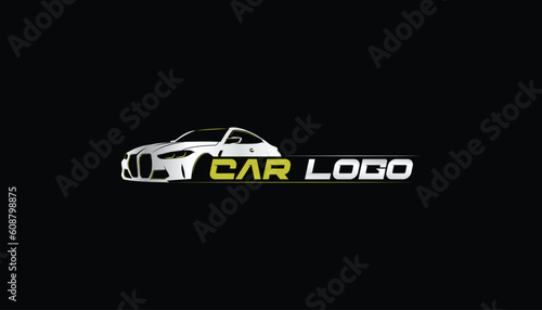 premium car logo for detailing services, wash, garage rental cars and with luxury car outline look
