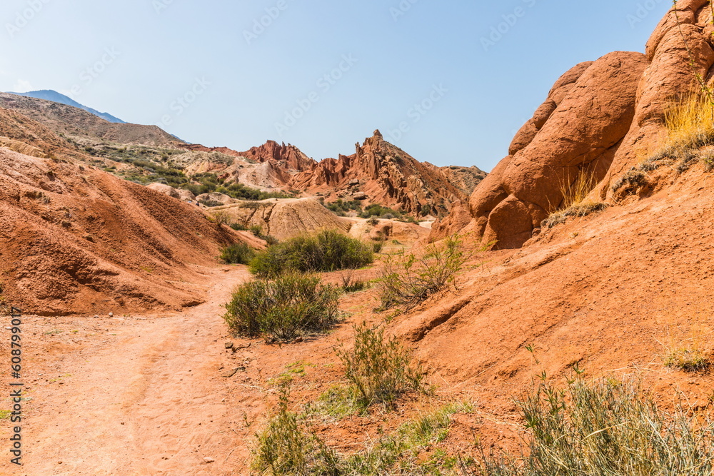 Skazka (Fairytale) Canyon - the most unusual and picturesque gorge on the southern shore of Issyk-Kul, the main attraction in the vicinity of the lake, Kyrgyzstan