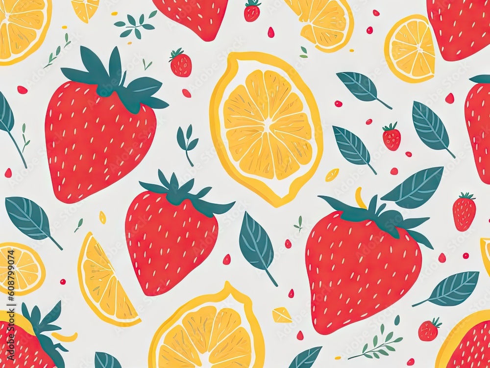 lemon and strawberry Watercolor on white background. ai generative lemon and strawberry Watercolor on white background. ai generative