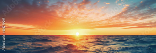 Seascape at sunset, AI generative photo