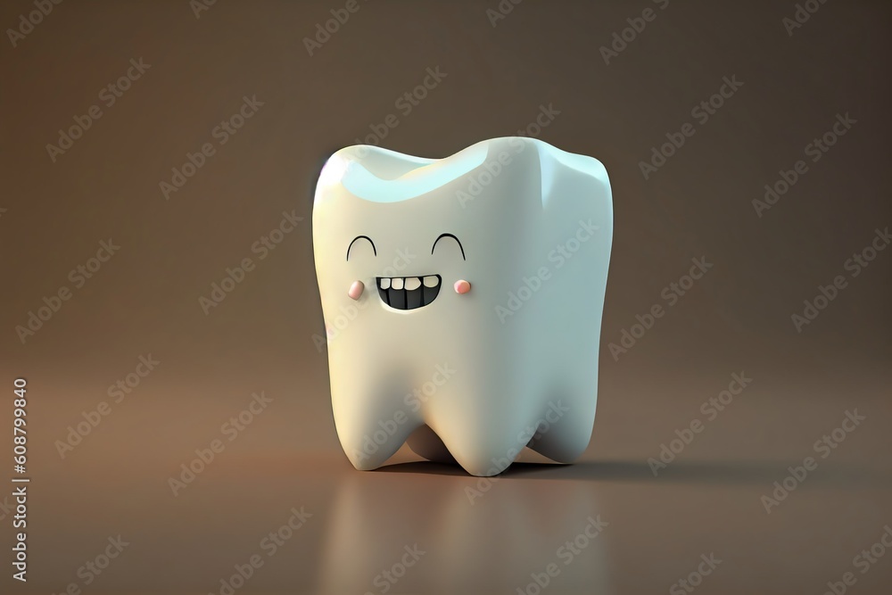 Cute funny tooth character with face, smiling. AI generative Cute funny tooth character with face, smiling. AI generative