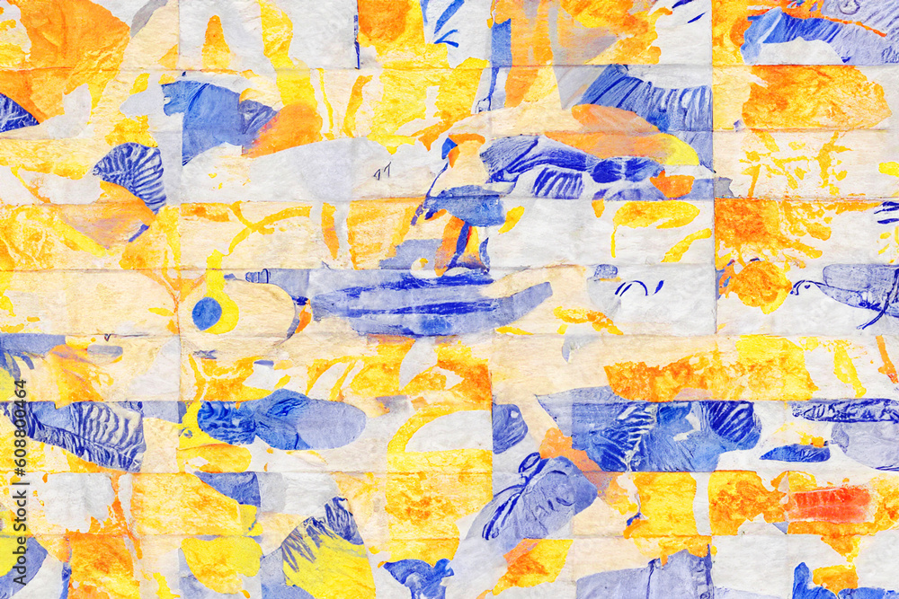 abstract blue and yellow painting , wall art print illustration